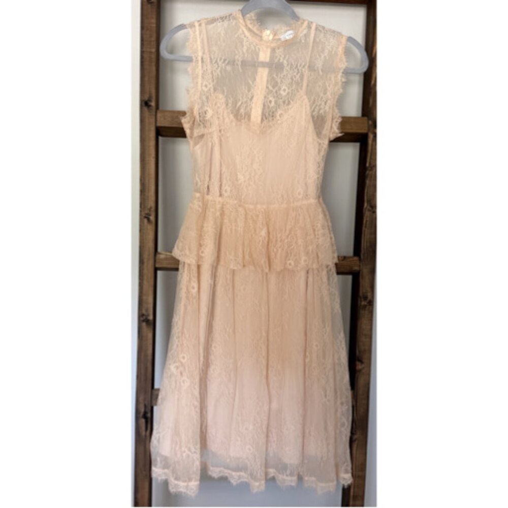 Lost Ink Tan Lace Tiered Midi Dress Size XS